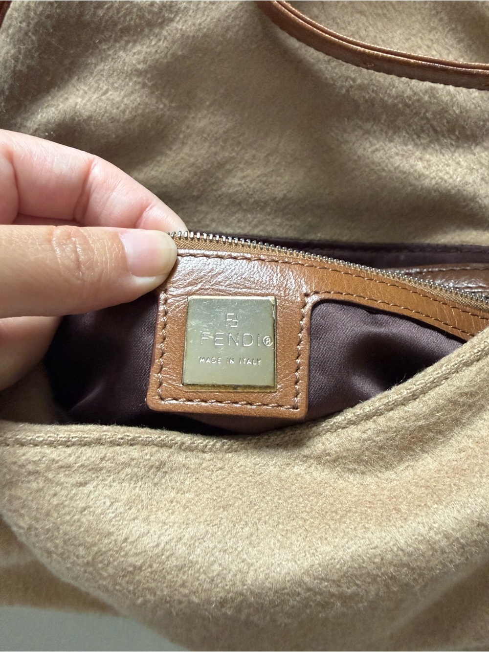 Vintage Fendi Brown Wool Baguette Shoulder Bag - Picture 9 of 10